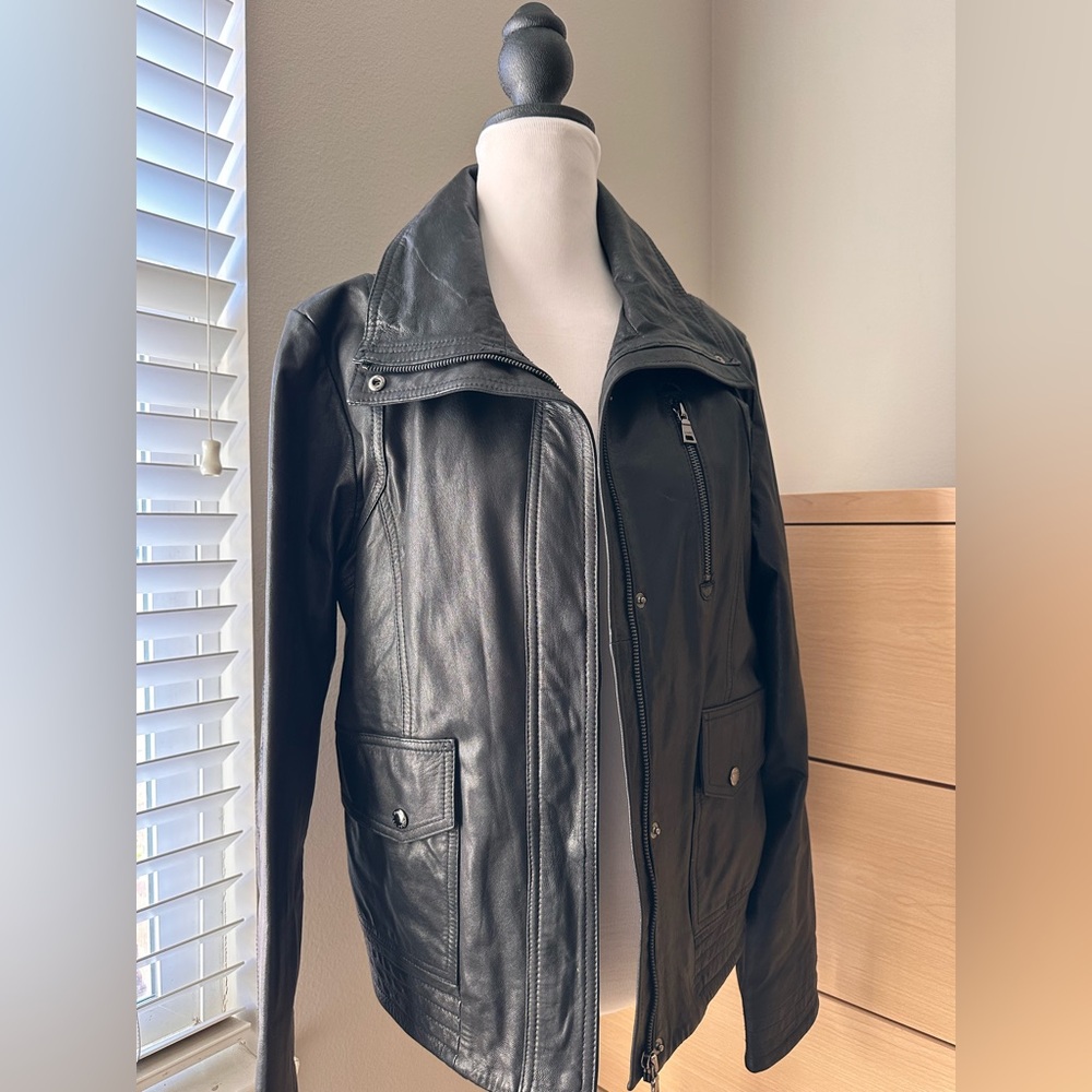 Black Leather Jacket-worn once. In perfect condition